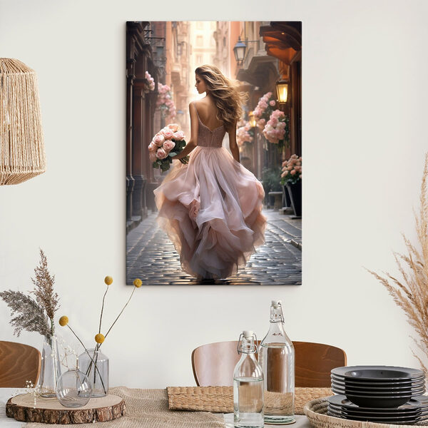 Woman in a dress holding flowers