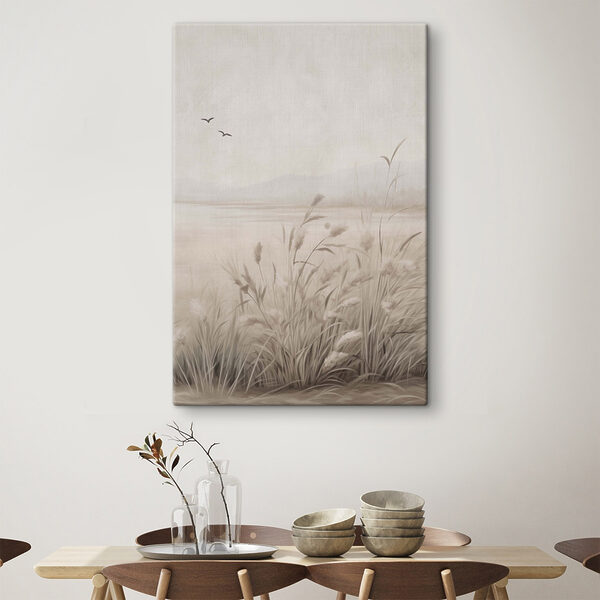 Painting of a field of grass and birds flying in the sky Painting of a field of grass and birds flying in the sky