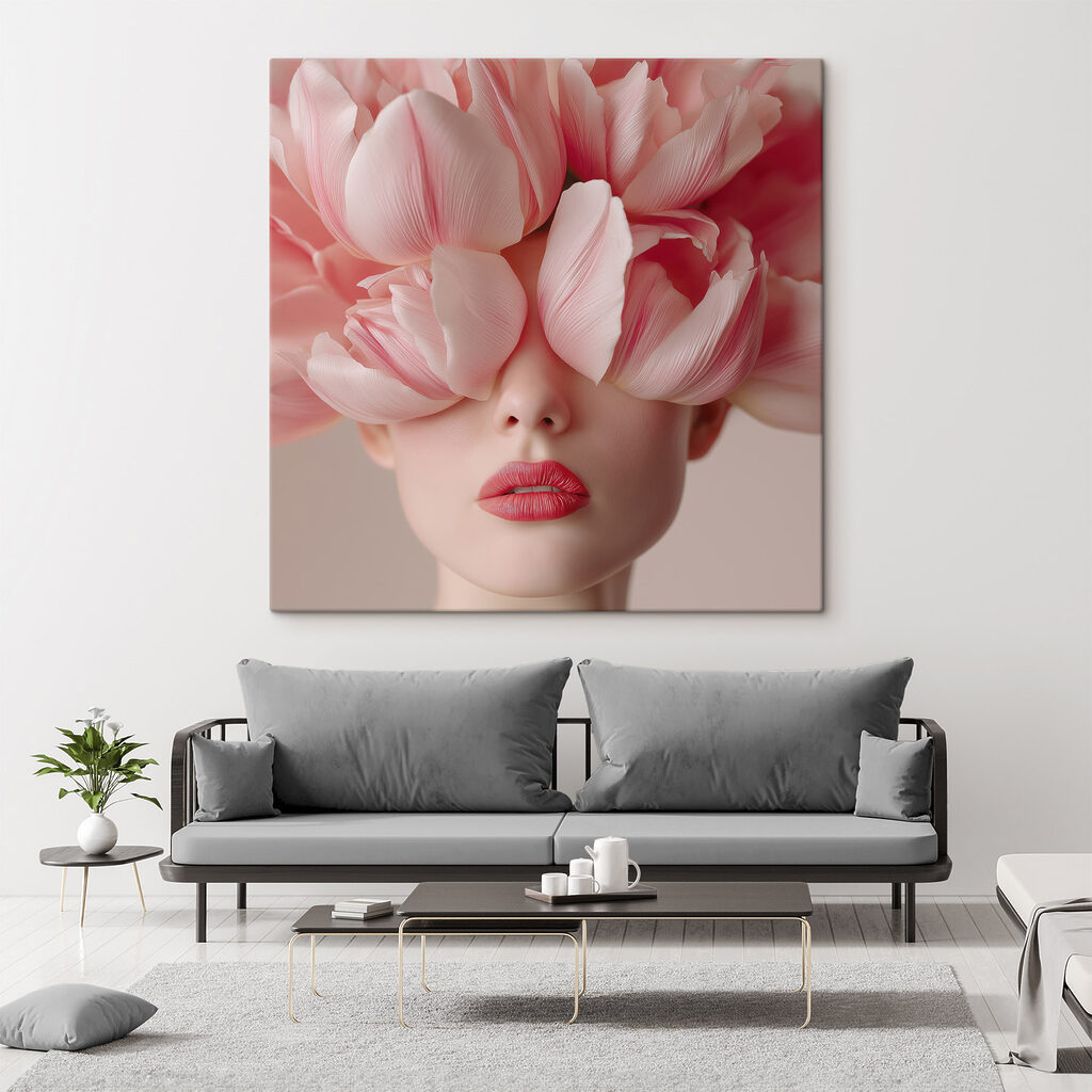 Woman with pink flowers on her head