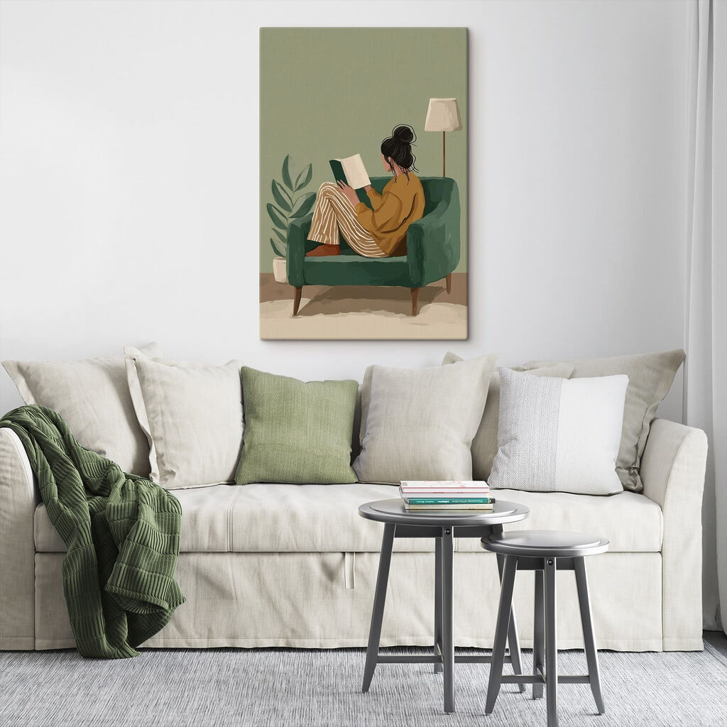 Woman reading a book in a chair