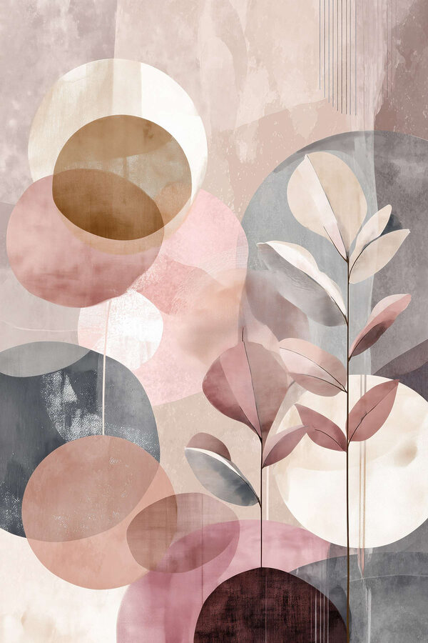 Painting of a plant with leaves and circles Painting of a plant with leaves and circles