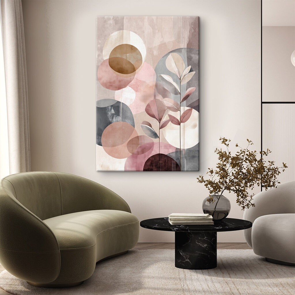 Painting of a plant with leaves and circles Painting of a plant with leaves and circles