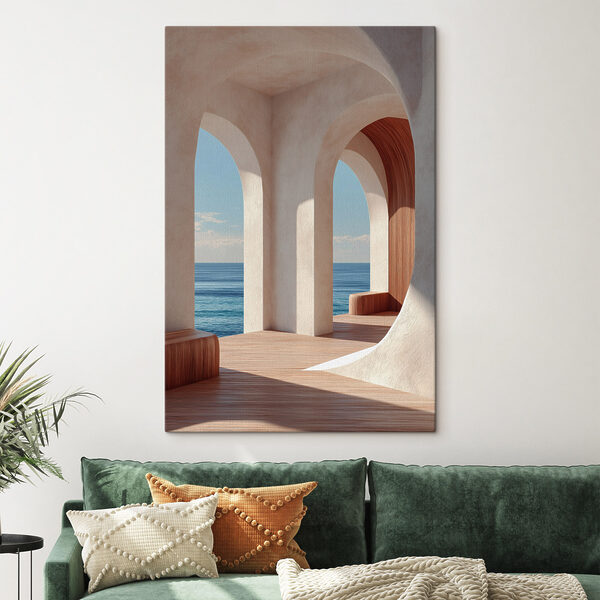 White building with arched windows and wood floors White building with arched windows and wood floors