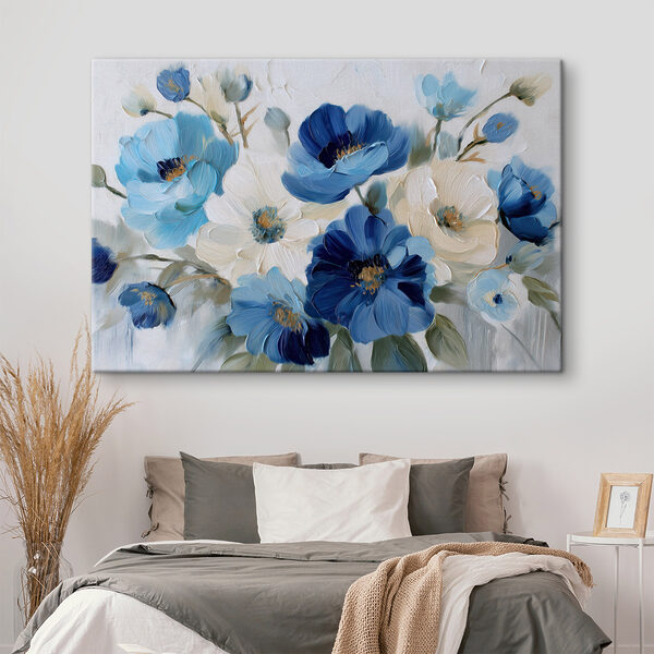 Painting of blue and white flowers