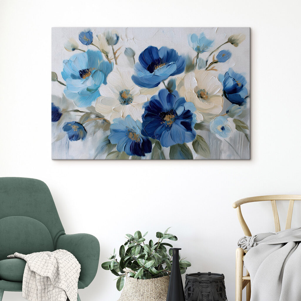 Painting of blue and white flowers