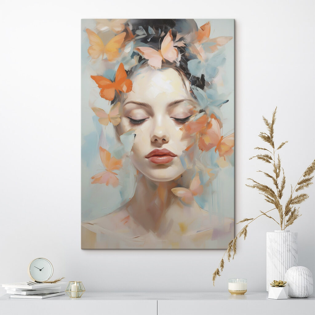 Woman with butterflies around her face