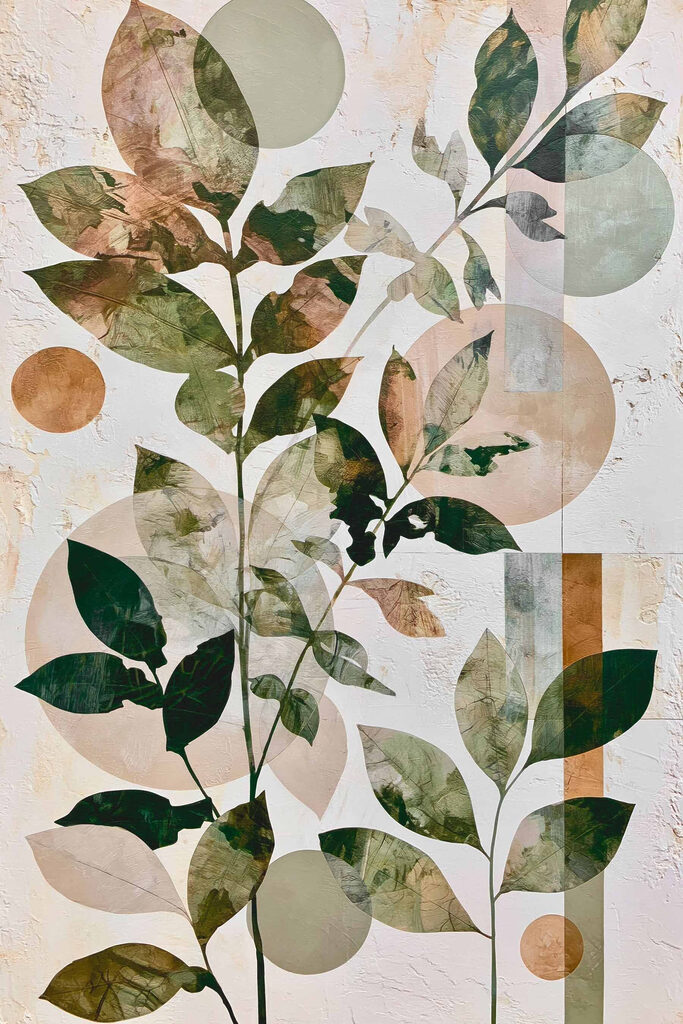 Painting of leaves and circles