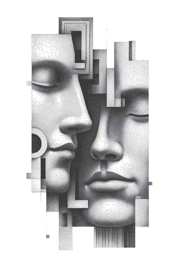 Black and white image of two faces Black and white image of two faces