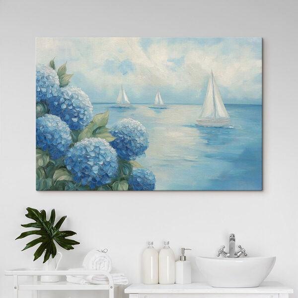 Painting of flowers and sailboats in the water