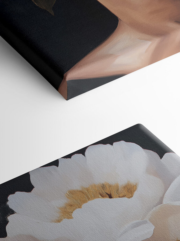 Painting of a woman with flowers over her face Painting of a woman with flowers over her face