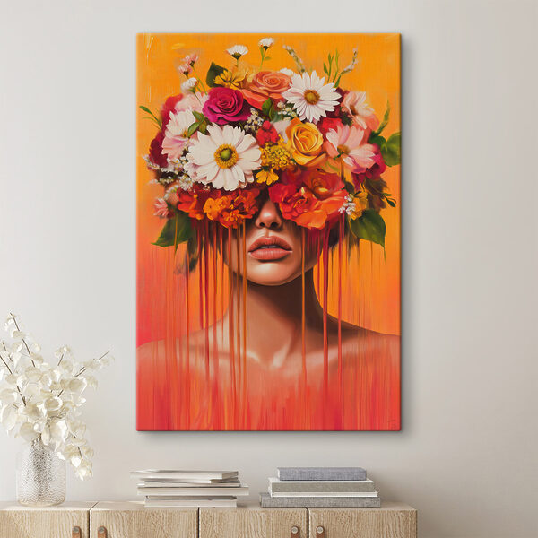 Painting of a woman with flowers on her head