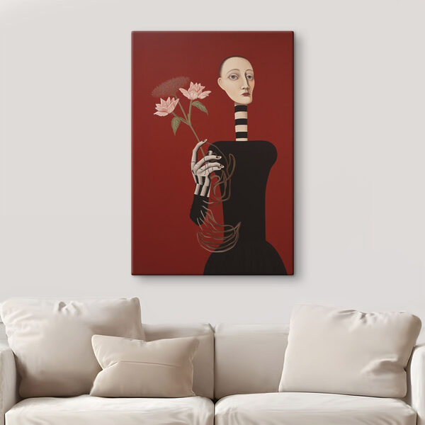 Painting of a woman holding flowers