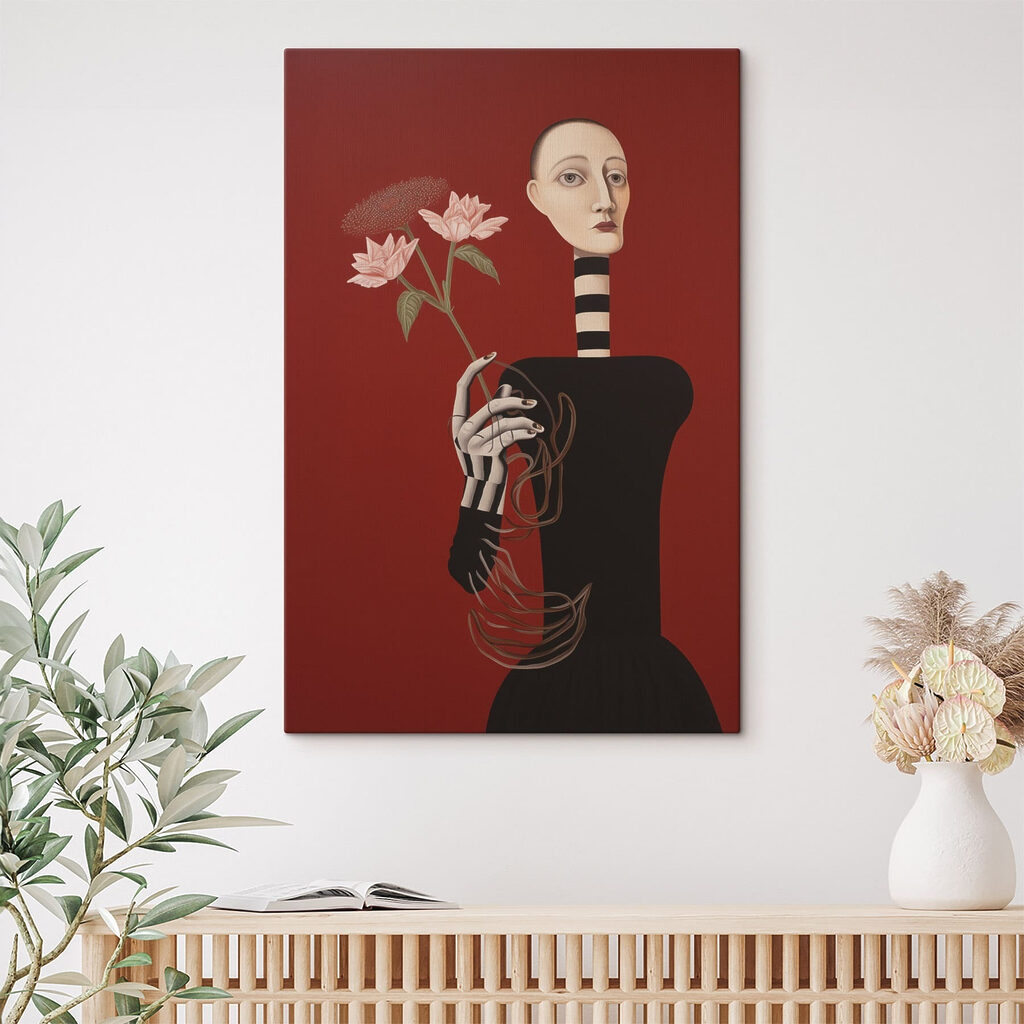 Painting of a woman holding flowers