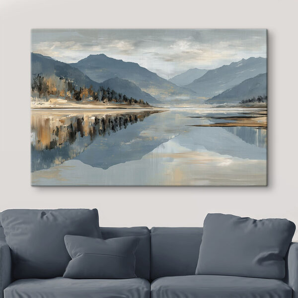 Lake with mountains in the background