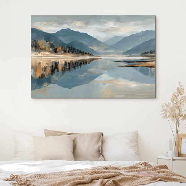 Lake with mountains in the background