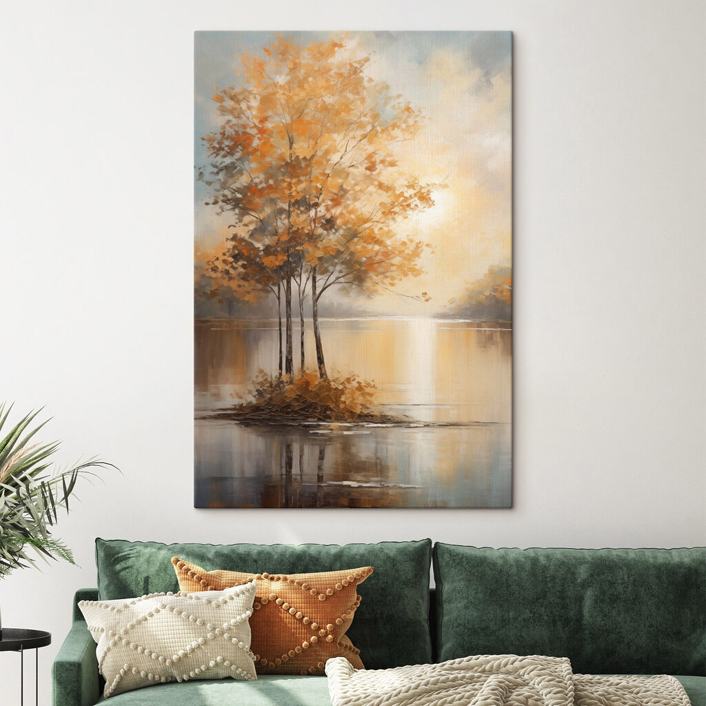 Painting of trees in a lake