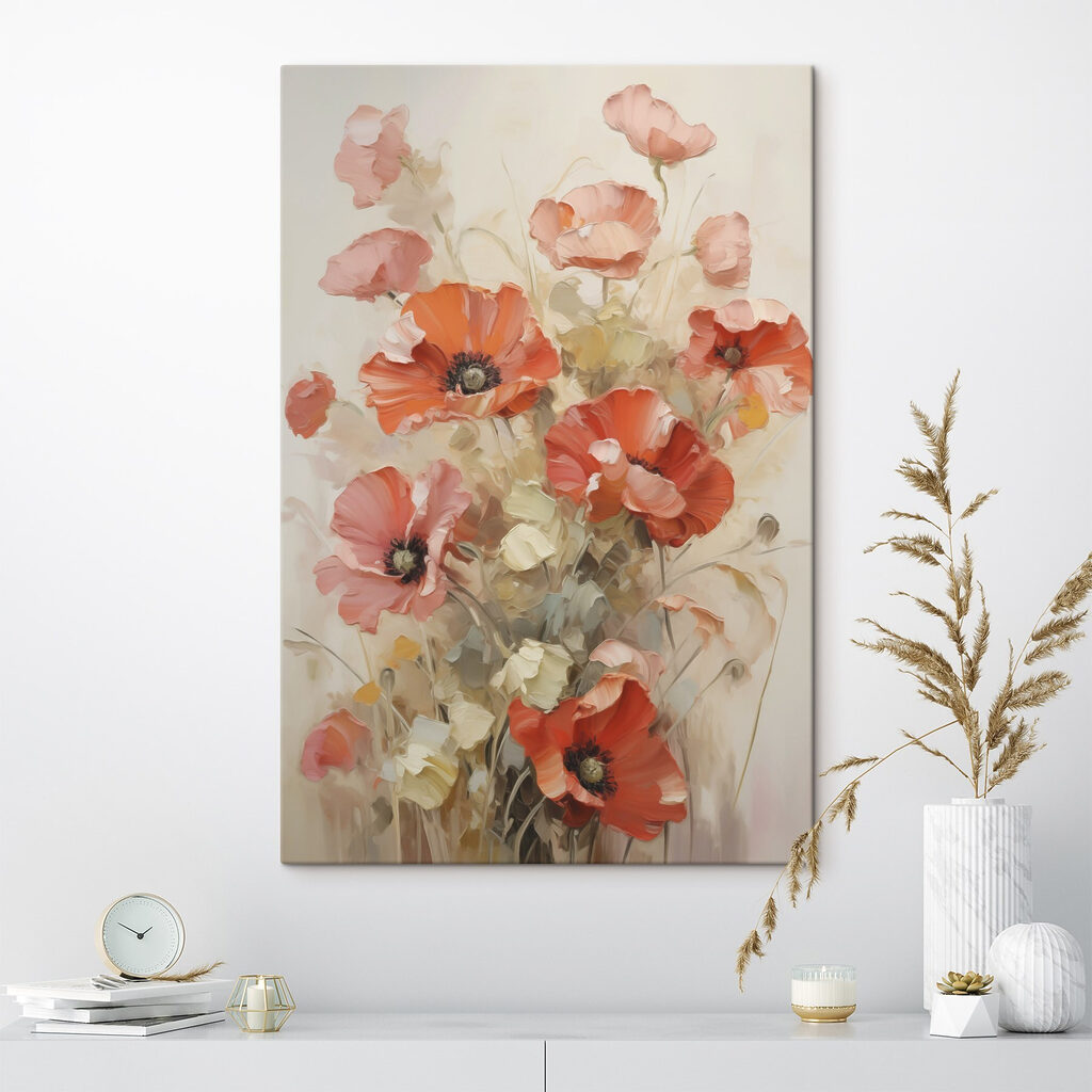 Painting of flowers on a white surface