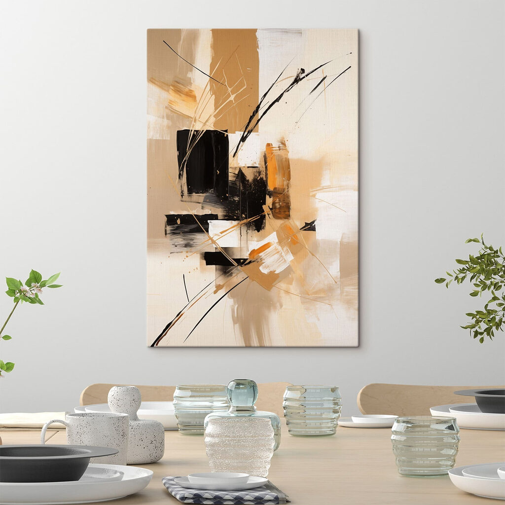 Painting of black and white squares and lines Painting of black and white squares and lines