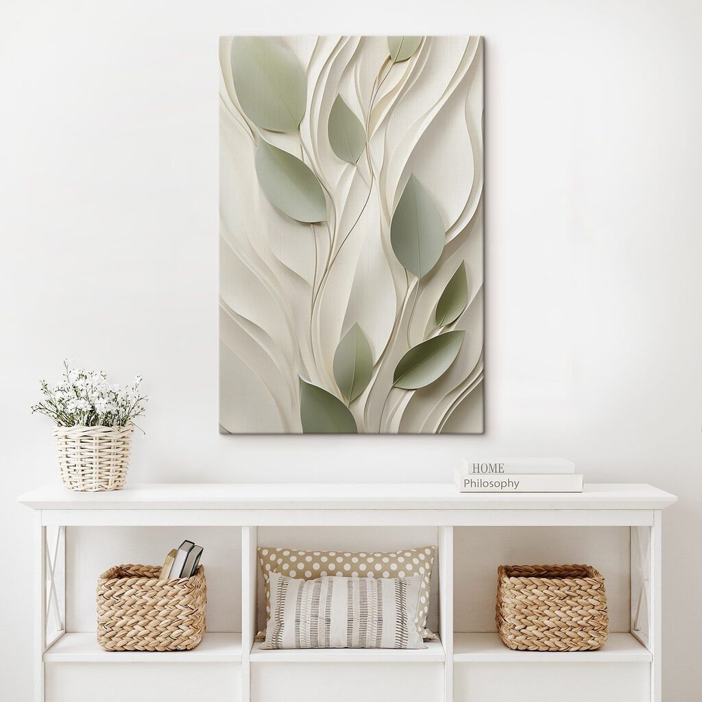 White and green paper cutout with leaves