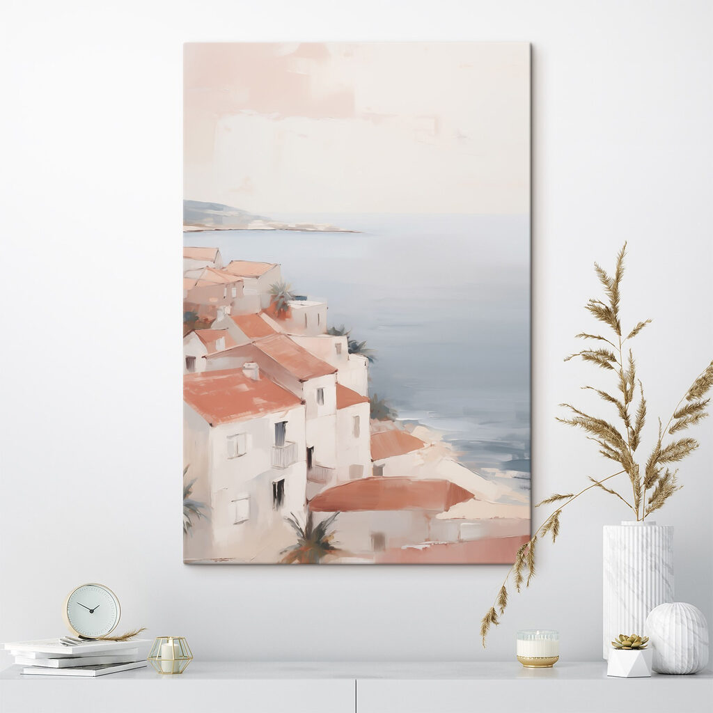 Watercolor of a town by the sea