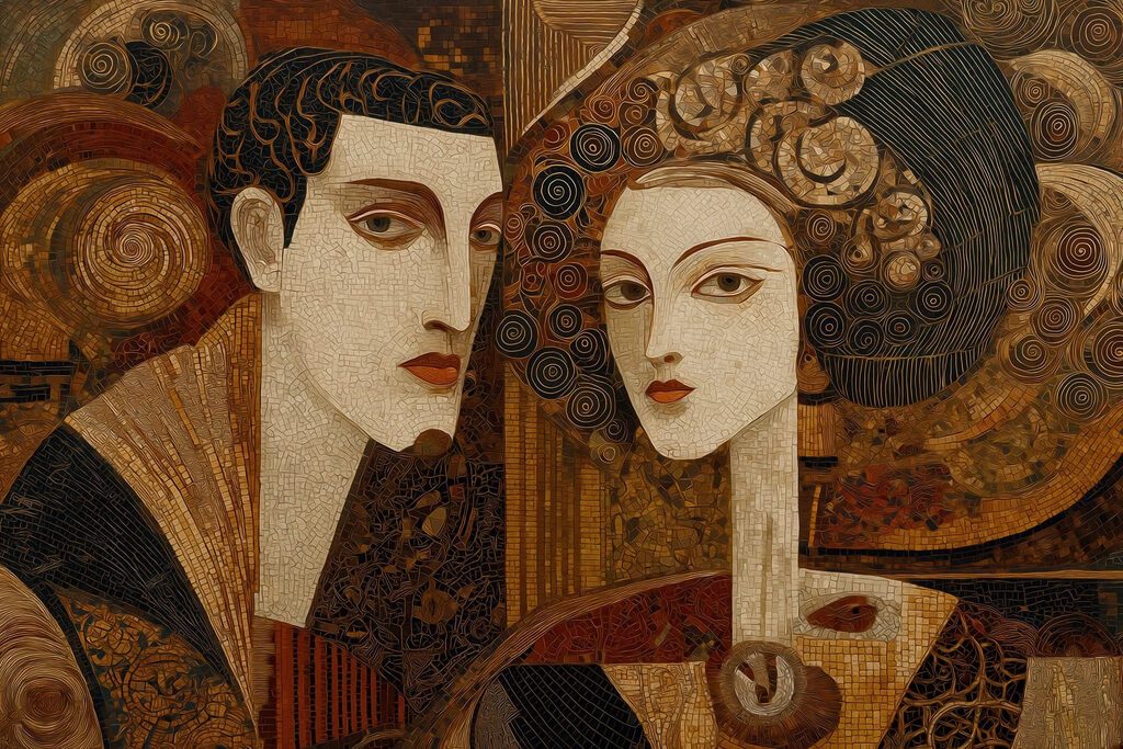 Painting of a man and a woman Painting of a man and a woman