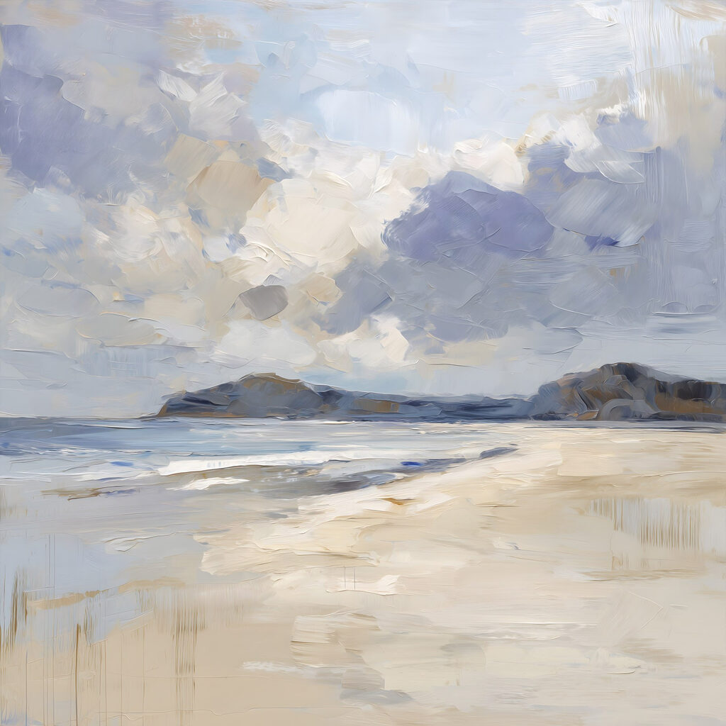 Beach with a sandy beach and mountains in the distance Beach with a sandy beach and mountains in the distance