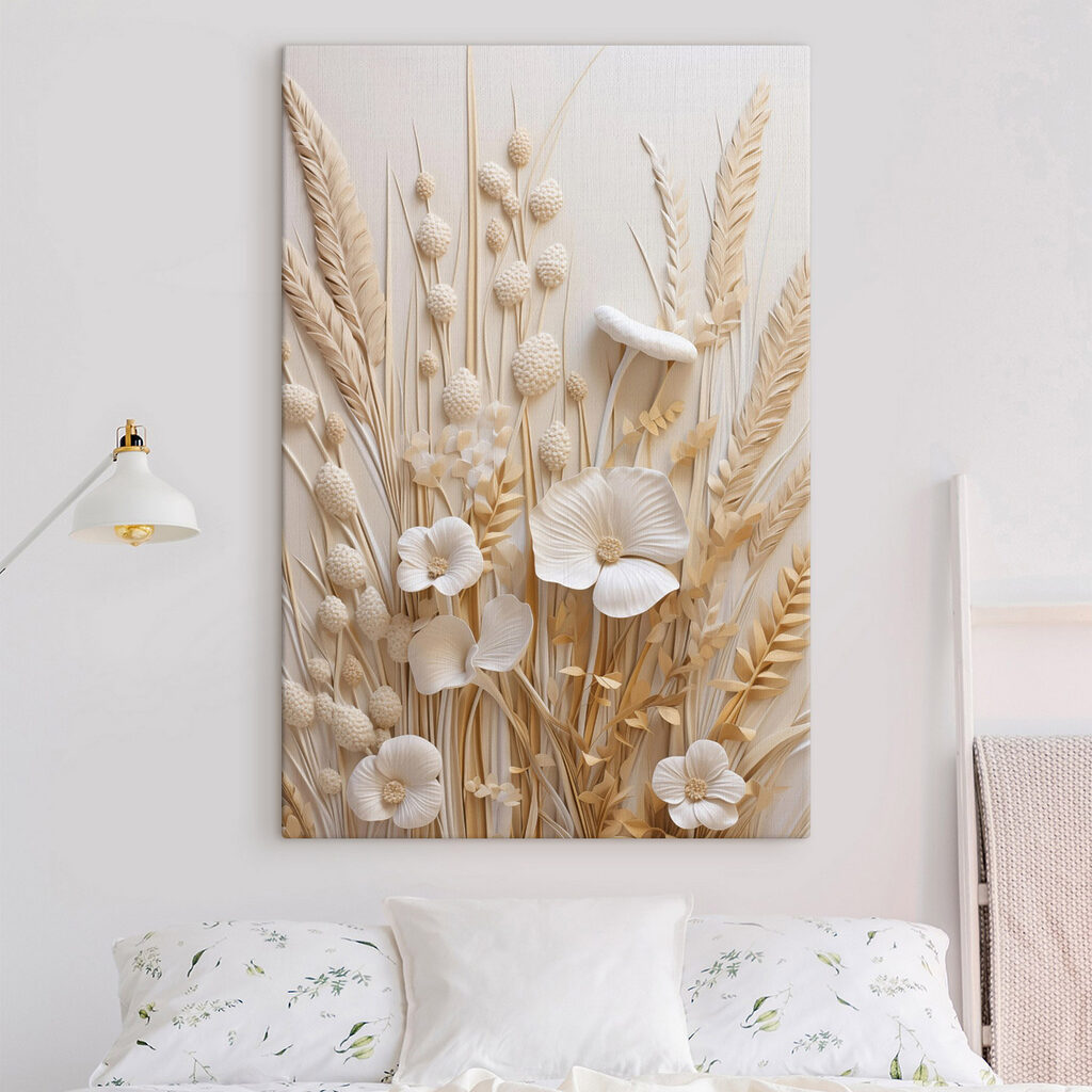 Group of white flowers and brown wheat