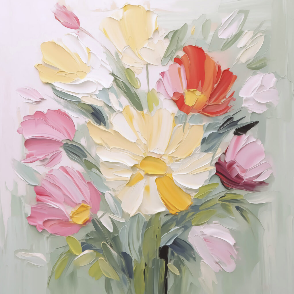 Painting of flowers on a white surface Painting of flowers on a white surface