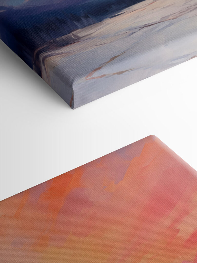 Painting of a mountain range with a lake and trees Painting of a mountain range with a lake and trees