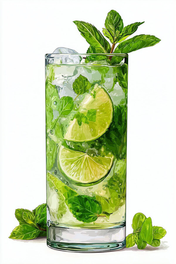 Glass with a drink and limes Glass with a drink and limes