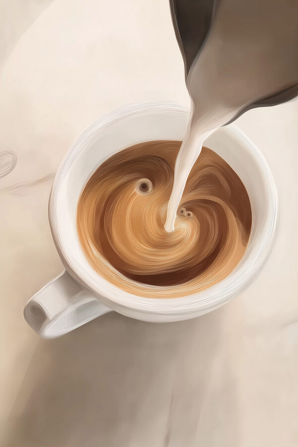 Cup of coffee with milk pouring into it Cup of coffee with milk pouring into it