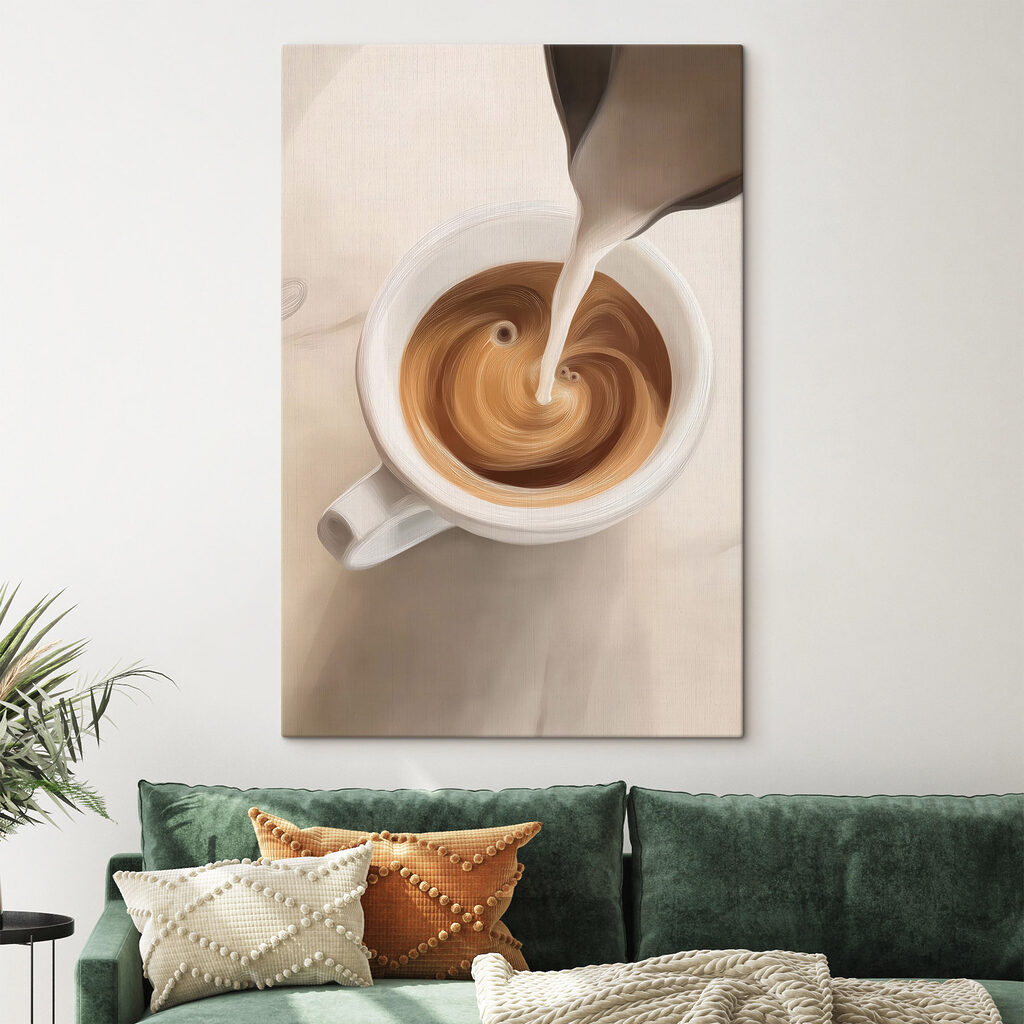 Cup of coffee with milk pouring into it Cup of coffee with milk pouring into it