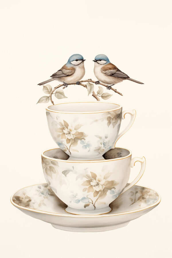 Two birds on a teacup
