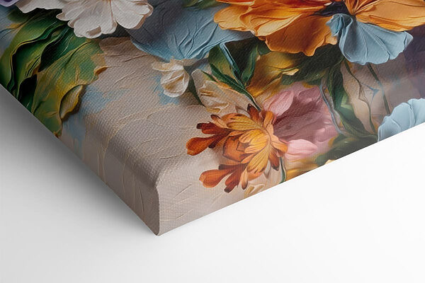 Painting of flowers on a blue surface