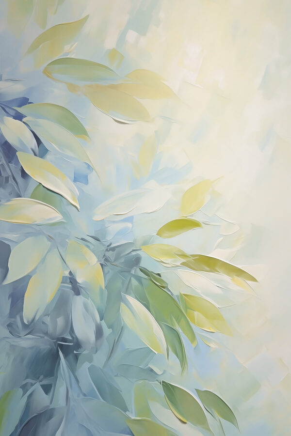 Painting of leaves on a white surface