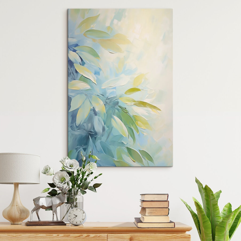 Painting of leaves on a white surface
