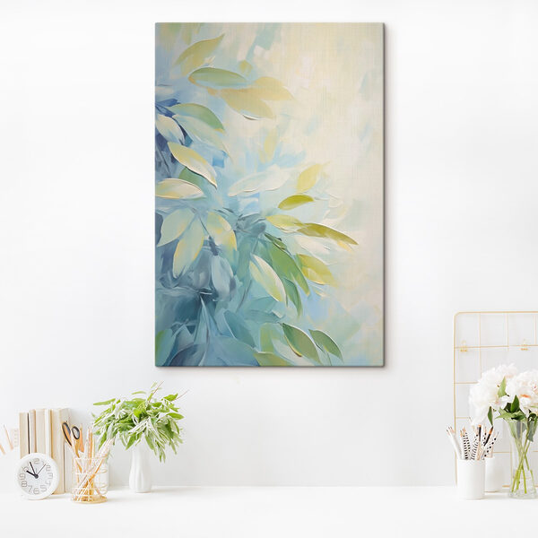 Painting of leaves on a white surface