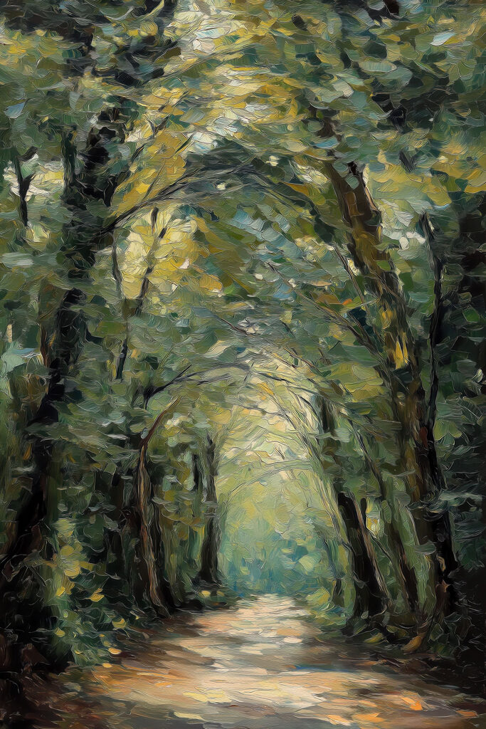 Painting of a path through a forest Painting of a path through a forest