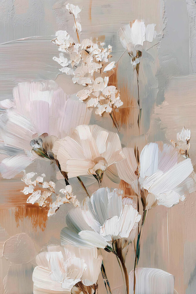 Painting of flowers on a white surface Painting of flowers on a white surface