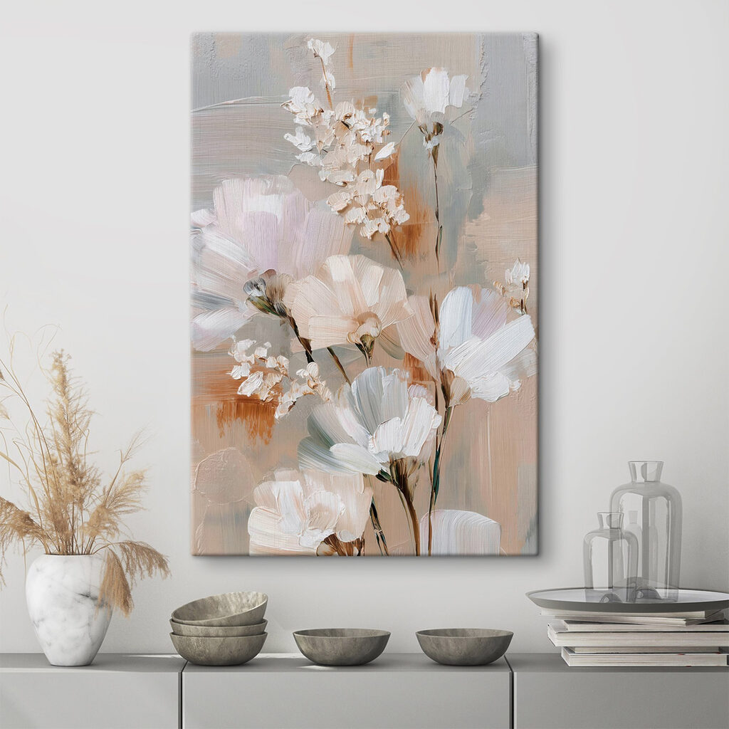 Painting of flowers on a white surface Painting of flowers on a white surface