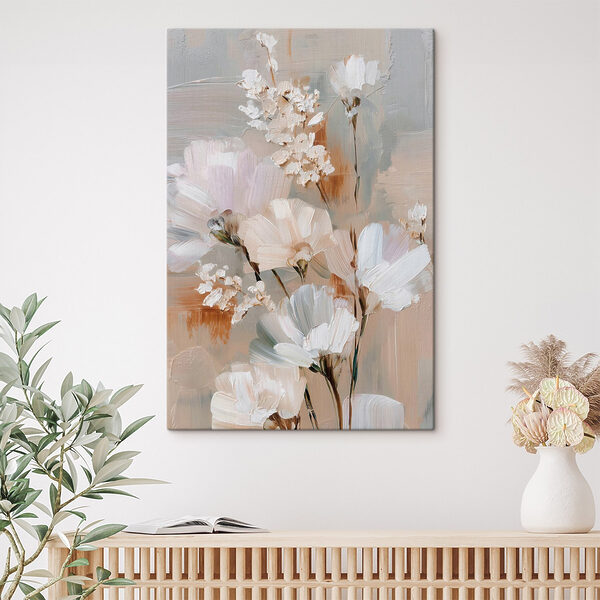 Painting of flowers on a white surface Painting of flowers on a white surface