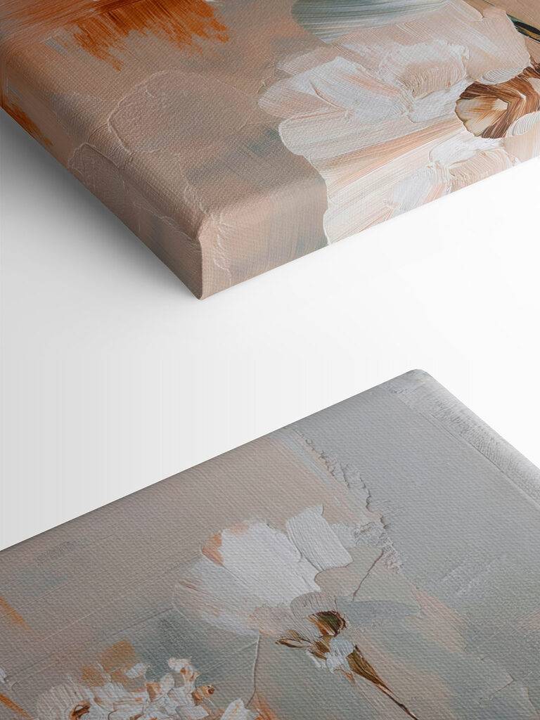 Painting of flowers on a white surface Painting of flowers on a white surface