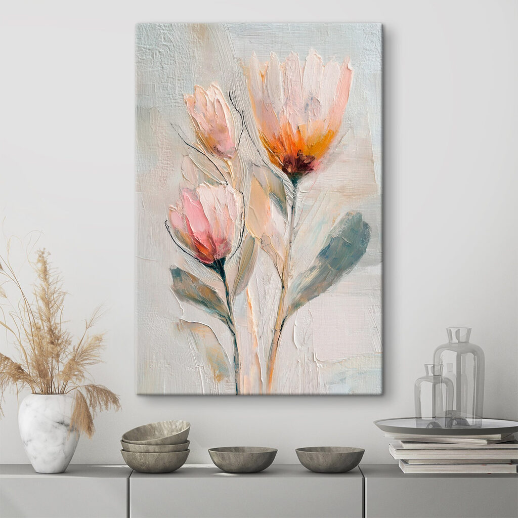 Painting of flowers on a white surface Painting of flowers on a white surface