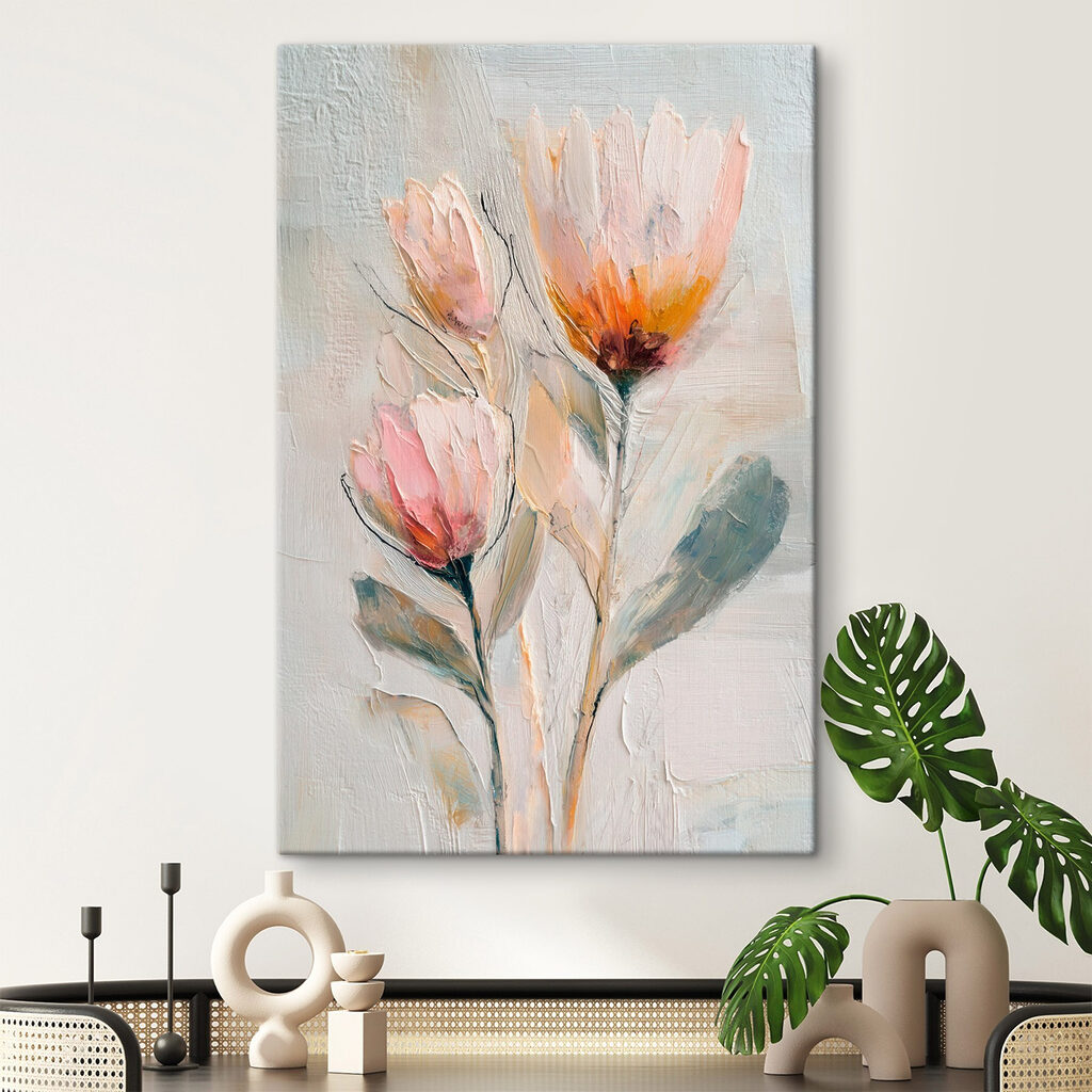 Painting of flowers on a white surface Painting of flowers on a white surface