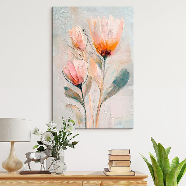 Painting of flowers on a white surface Painting of flowers on a white surface