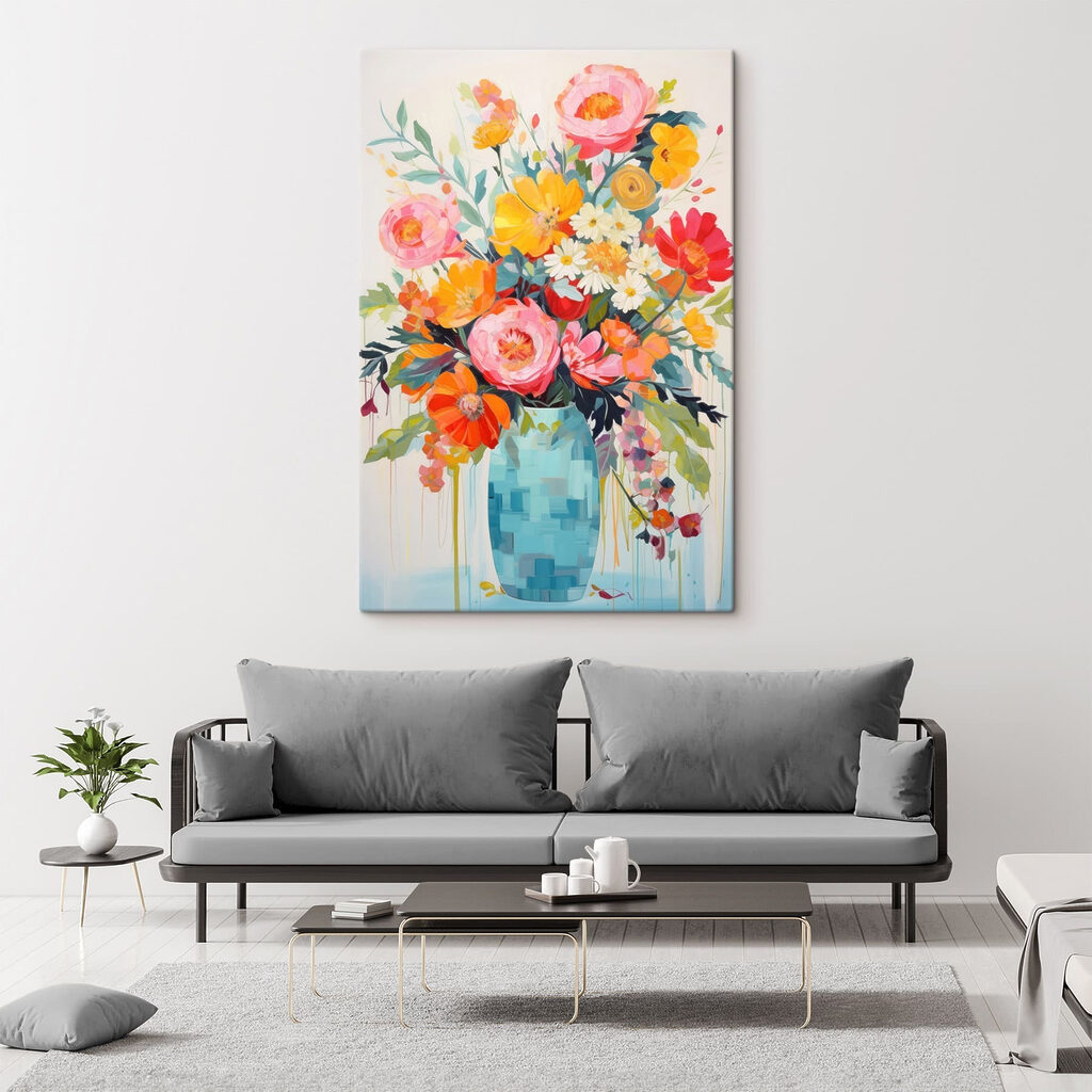 Painting of flowers in a blue vase Painting of flowers in a blue vase