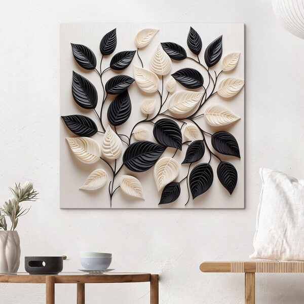 Black and white leaves on a white surface Black and white leaves on a white surface