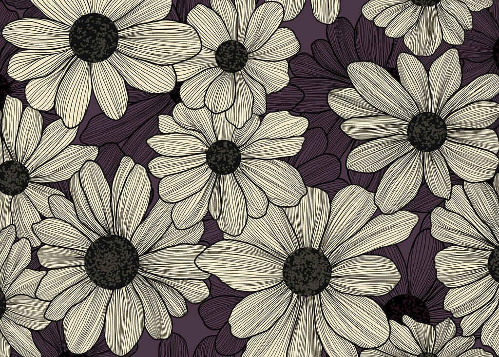 Vibrant floral design with dark tones