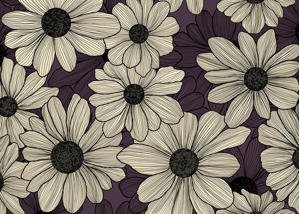 Vibrant floral design with dark tones