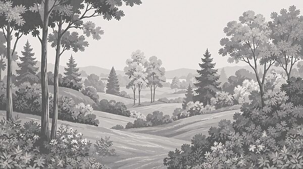 Landscape with trees and hills